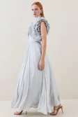 Lydia Millen Tall Metallic Feather Ruffle Woven Maxi Dress Lydia Millen Tall Metallic Feather Ruffle Woven Maxi Dress